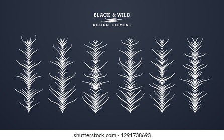 Set of abstract branches. Symmetrical composition from free form wavy lines. Vector design elements.