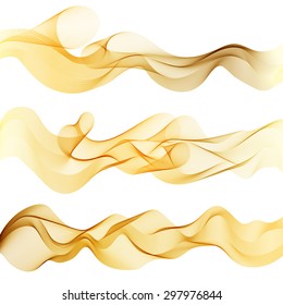 Set of abstract bright colorful golden wave backgrounds, yellow warm colors. Vector illustration.