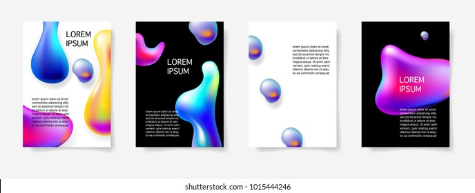set of abstract bright colorful plasma drops shapes pattern on white and black background for banner, card, poster, web design, vector illustration collection 