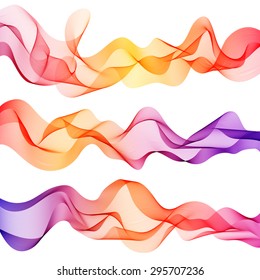 Set of abstract bright colorful wave backgrounds, violet, red, orange and yellow warm colors. Vector illustration.