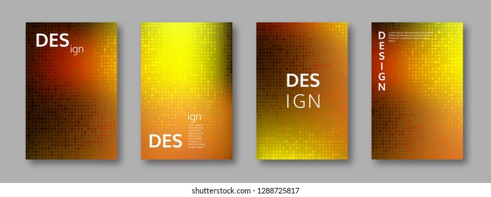 Set of abstract bright colors minimal cover design. Halftone effect, mosaic background. Vector illustration.