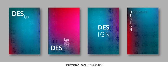 Set of abstract bright colors minimal cover design. Halftone effect, mosaic background. Vector illustration.