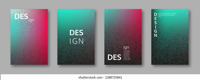Set of abstract bright colors minimal cover design. Halftone effect, mosaic background. Vector illustration.