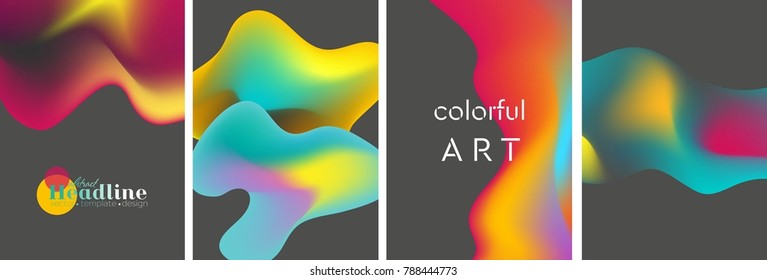 Set of abstract bright liquid wavy shapes backgrounds. Vector design