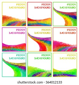 Set of abstract bright multicolor rainbow background from triangles geometric style