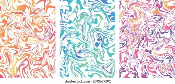 Set abstract bright multicolored background. Liquid marble mixed oil paints