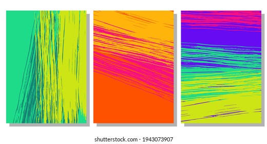set of abstract bright neon posters, templates, and covers. wide multi-colored brush strokes in the grunge style. it can be used as an abstract background to attract attention. 
stock vector EPS 10.