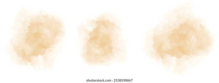 Conjunto de abstrato cor de água laranja brilhante salpicar em um fundo branco. Textura de aquarela vetorial em cor de salada. Mancha de pincel de tinta. Mancha brilhante manchas laranja. Mancha pastel aquarela