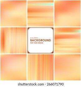 Set of abstract bright pink-orange blurred and striped backgrounds 