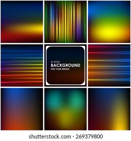 Set of abstract bright rainbow blurred and striped backgrounds 