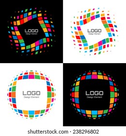 Set of Abstract Bright Rainbow Halftone Logo, vector illustration 