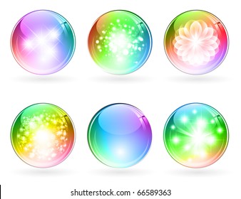 set of abstract bright rainbow multicolored glossy balls
