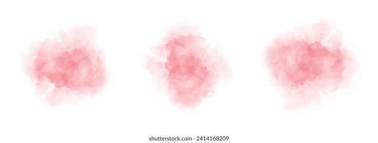 Set of abstract bright red watercolor water splash on a white background. Vector watercolour texture in salad color. Ink paint brush stain. Green splatters spot. Watercolor pastel splash