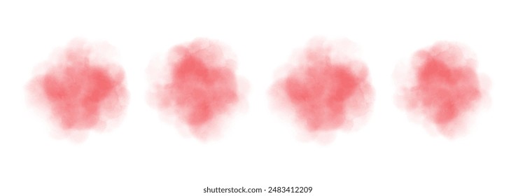 Set of abstract bright red watercolor water splash on a white background. Vector watercolour texture in salad color. Ink paint brush stain. Bright red splatters spot. Watercolor pastel splash