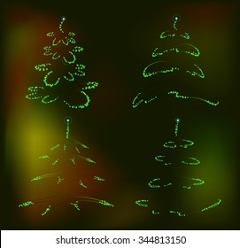 Set of abstract brilliant Christmas trees. EPS10 vector illustration.