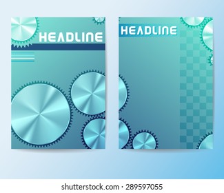 Set of abstract Brochure or Flyer Template with Metal Gears. Vector Design.