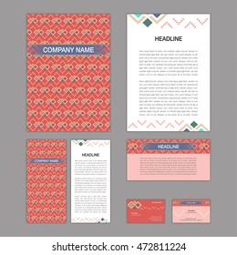 Set of abstract brochure templates. leaflet, banner, flyer, business card. Ethnic boho seamless patterns. Retro color style patterns. Vector illustration.