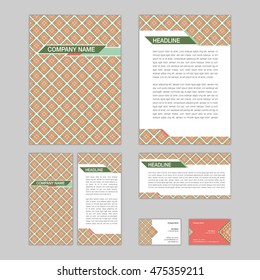 Set of abstract brochure templates. leaflet, banner, flyer, business card. Ethnic boho seamless patterns. Retro color style patterns. Vector illustration.