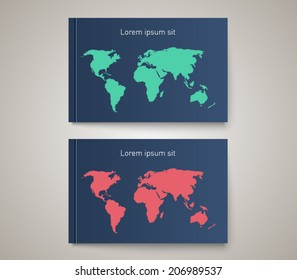 Set of abstract brochure templates with world map background design. Clean and modern style collection 