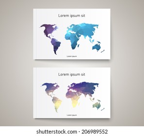 Set of abstract brochure templates with world map background design. Clean and modern style collection 