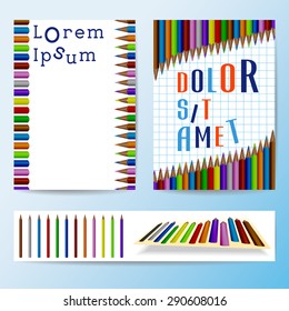 Set of Abstract Brochures, Flyers template with Colored Pencils. Vector design.