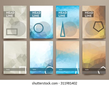 Set of abstract brochures in poligonal style. Beautiful frames and backgrounds.