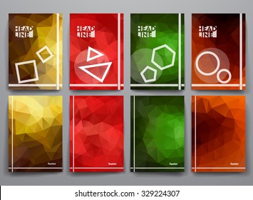 Set of abstract brochures in poligonal style. Beautiful frames and backgrounds.