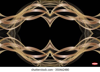 set of abstract bronze lines with ginger waves with brown band isolated on black background. vector illustration