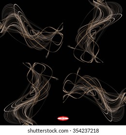 set of abstract bronze lines with ginger waves with brown bands isolated on black background. vector illustration