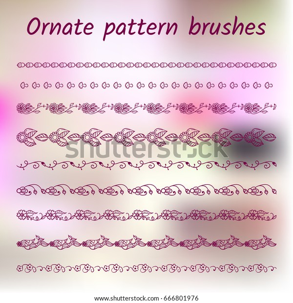 Set of\
abstract brush patterns, borders, ribbons or dividers. Vector\
brushes included. Different elements in each\
set