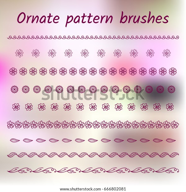 Set of\
abstract brush patterns, borders, ribbons or dividers. Vector\
brushes included. Different elements in each\
set