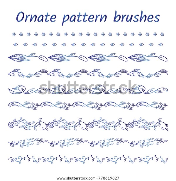 Set of\
abstract brush patterns, borders, ribbons or dividers. Wild flower,\
herb, weed, branch, leaf, reed, acorn. Lovely blue watercolor\
design. Vector brushes\
included
