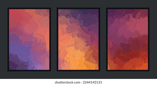 Set of abstract brush stroke effect creative digital hand-painted blended red orange purple illustrations for wall decoration, postcard or brochure cover design