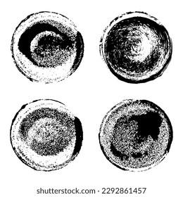 Set of abstract brush strokes. Black stamp texture round shape isolated on white background. Grainy textured design elements. Vector illustration, eps 10.