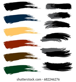 Set of Abstract Brush Strokes. Design Elements in Grunge Style. Different Shape & Different Colors. Vector Illustration