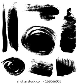 Set of abstract brush strokes on paper 1. Vector