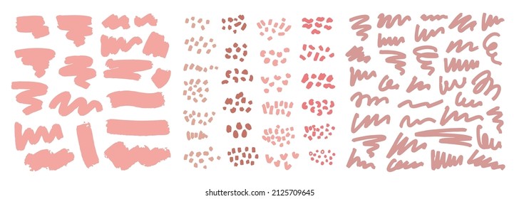 Conjunto de pinceles abstractos, líneas y texturas en colores pastel. Ilustración de vectores dibujada a mano aislada en fondo blanco. Perfecto para la decoración, con diferentes diseños.