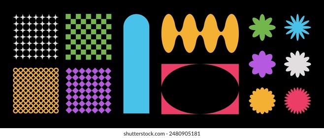 Set of abstract brutal shapes and forms in bauhaus style, sticker set of retro geometric figures. Vector illustration.