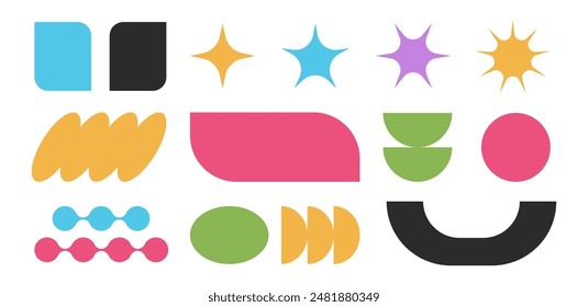 Set of abstract brutal shapes and forms in bauhaus style, sticker set of retro geometric figures. Vector illustration.