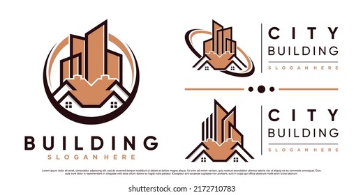 Set of abstract building architecture logo design with creative element Premium Vector