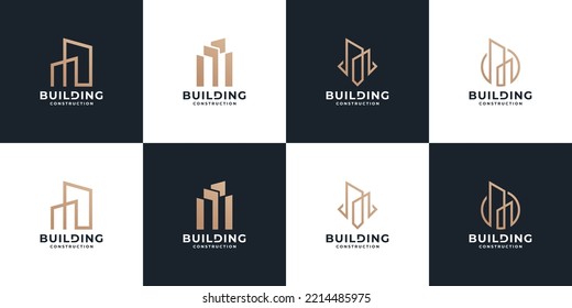 set of abstract building architecture logo design. collection of skyscraper logo vector.