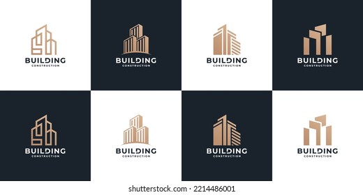 set of abstract building architecture logo design. collection of skyscraper logo vector.