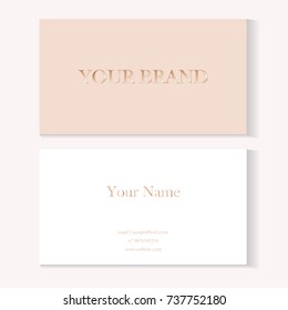A set of abstract business cards template. White and beige with gold or bronze design elements for your brand. Business cards in minimalist style