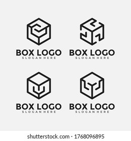 Resumen del vector del logotipo del cubo de negocios. Logo de caja minimalista con estilo de línea.
