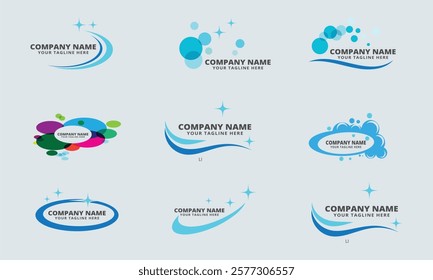 Set of Abstract Business Logos with Bright Colors and Modern Design Elements