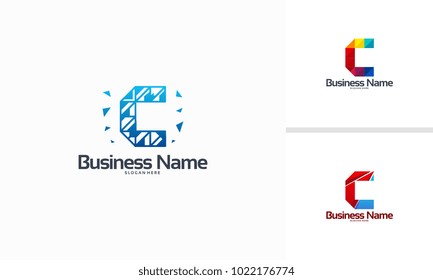 Set of Abstract C Initial Technology logo designs vector illustration