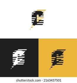 Set of abstract C letter and lightning Storm, energy logo template with multiple background, vector illustration