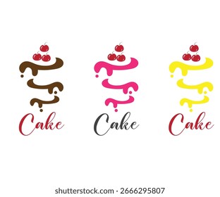 Set of abstract cake logo design vector, Cake logo with cherry collection