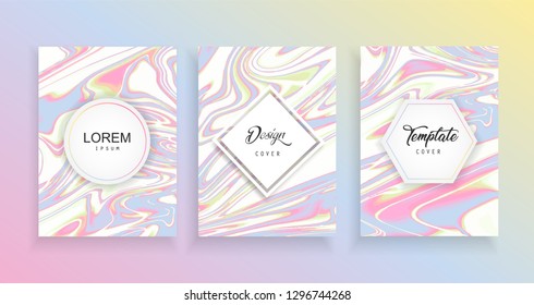 Set of abstract card. Minimal cover design. Effect of the texture of liquid acrylic. Template. Vector illustration.