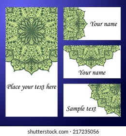 Set abstract card, vector background, card or invitation with Islam, Arabic, Indian, ottoman motifs.